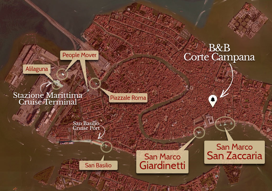 Carte de Venise comment arriver depuis le terminal de croisière de Venise