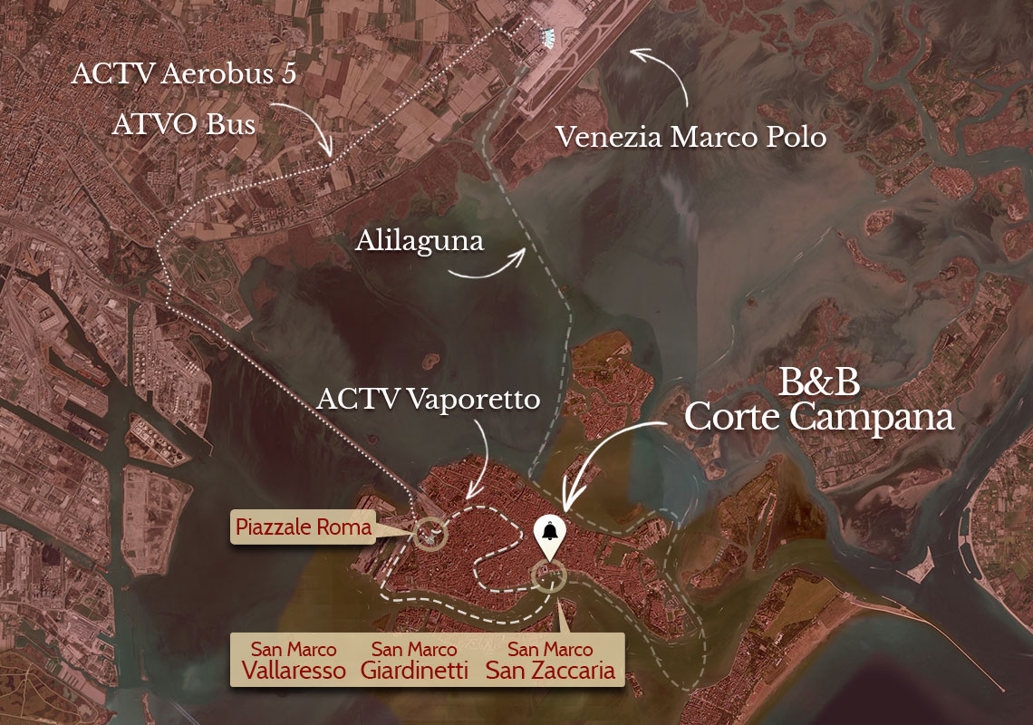 Mappa dei trasporti pubblici dall'aeroporto Marco Polo a Venezia